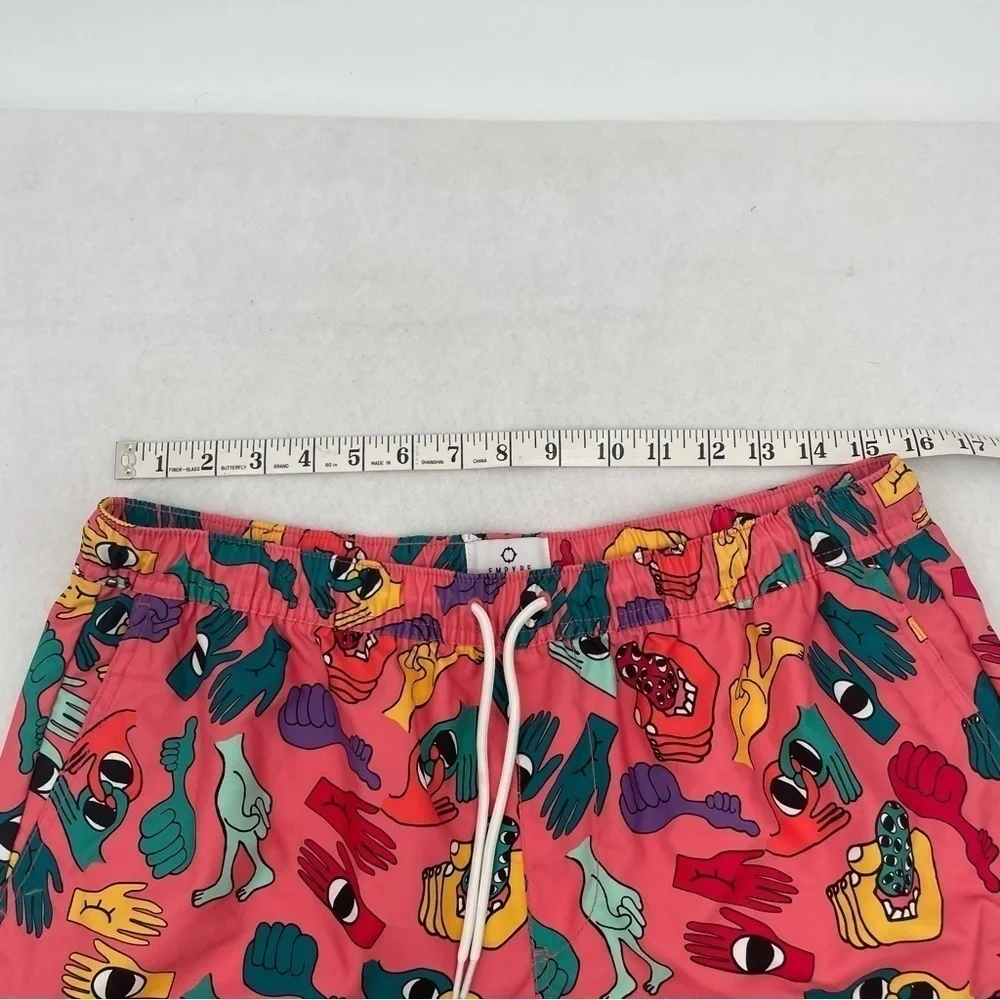 EMPYRE Men’s Swim Trunks Pink Hands/Feet print size: Large